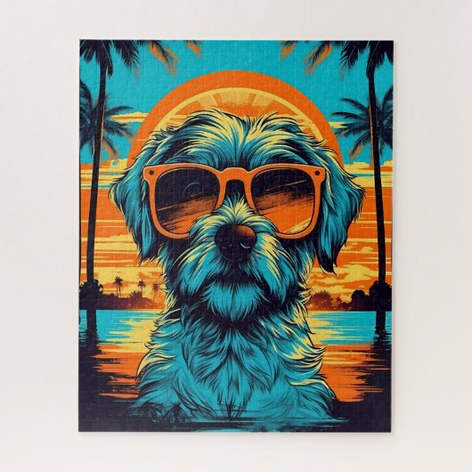 Norfolk Terrier met zonnebril op het strand Legpuzzel (Verticaal)