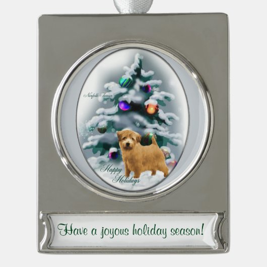 Norfolk Terrier Personalized Kerstmis Verzilverd Banner Ornament (Voorkant)