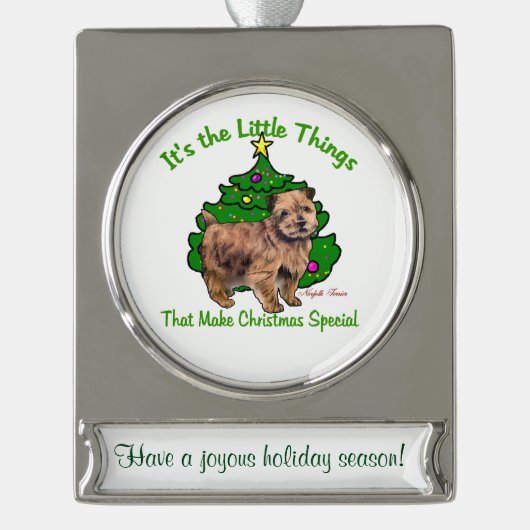 Norfolk Terrier Personalized Kerstmis Verzilverd Banner Ornament (Voorkant)