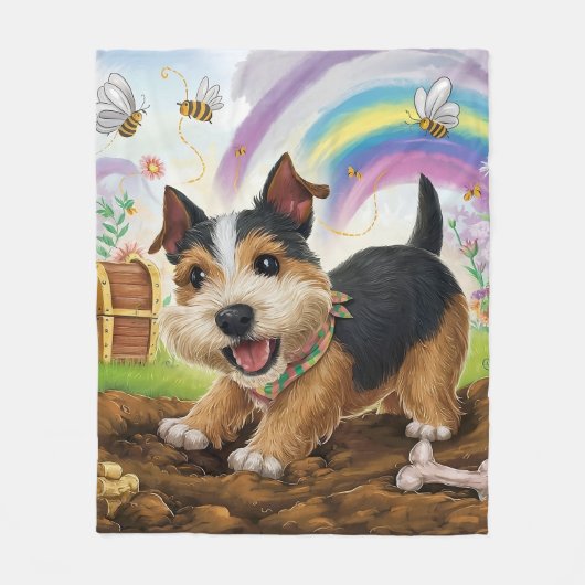 Norfolk Terrier Spelen met Bone Fleece Deken (Voorkant)