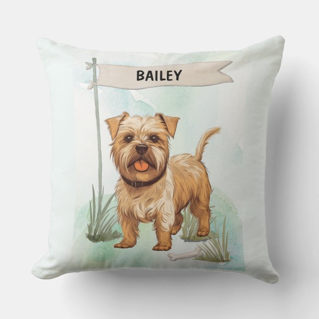 Norfolk Terrier Watercolor Personalized Dog Kussen (Voorkant)