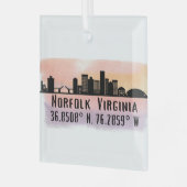 Norfolk VA City Skyline Glas Ornament (Voorkant links)
