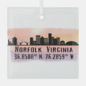 Norfolk VA City Skyline Glas Ornament (Voorkant)