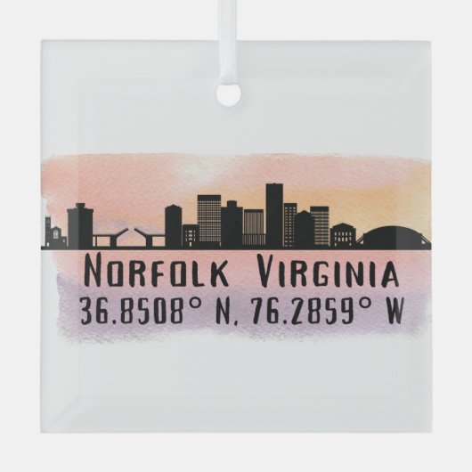 Norfolk VA City Skyline Glas Ornament (Voorkant)