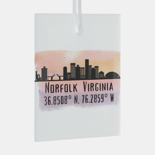 Norfolk VA City Skyline Glas Ornament (Voorkant Rechts)