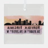 Norfolk VA City Skyline Glas Ornament (Achterkant)