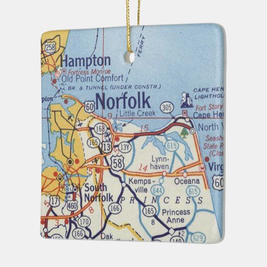 Norfolk VA kaart Keramisch Ornament (Links)