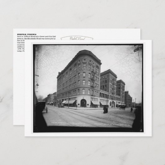  Norfolk, VA: Monticello Hotel (1902) Briefkaart (Voorkant / Achterkant)