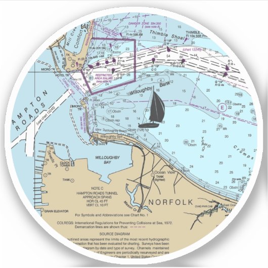 Norfolk Virginia Chart Sticker (Voorkant)