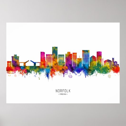 Norfolk Virginia Skyline Poster (Voorkant)