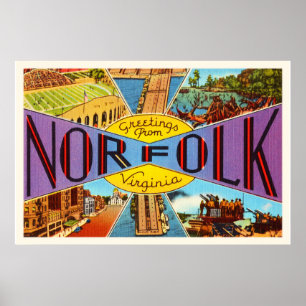 Norfolk Virginia VA Old Vintage Travel Briefkaart- Poster