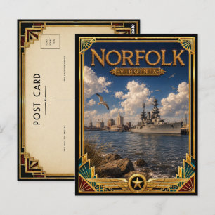 Norfolk Virginia Vintage Art Deco Gouden Tijdperk Briefkaart