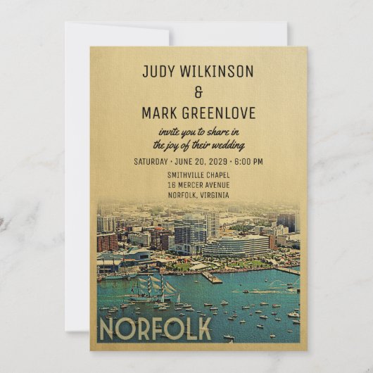 Norfolk Virginia Wedding Invitation  Kaart (Voorkant)
