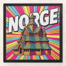 Norge Gol Staafkerk Oslo Kleurrijke Retro Onderzet