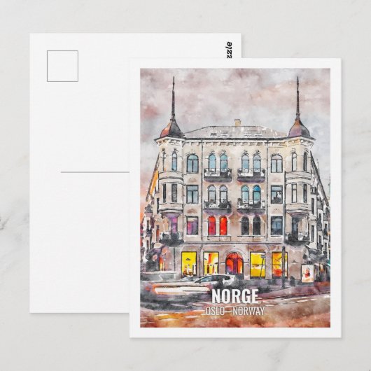 Norge Oslo Beroemde Reisplaats Waterverf Briefkaart (Voorkant / Achterkant)