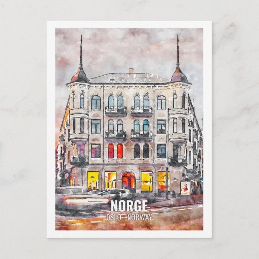 Norge Oslo Beroemde Reisplaats Waterverf Briefkaart (Voorkant)
