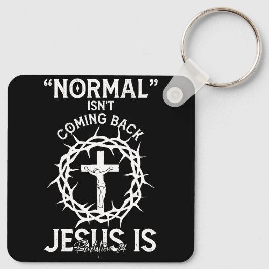 Normaal komt niet terug Jezus Geloof Kruis Revelat Sleutelhanger (Achterkant)