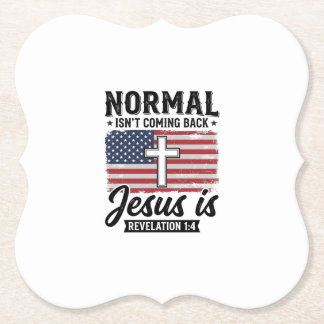 Normaal komt niet terug Jezus Openbaring Shirt_1 Kartonnen Onderzetters