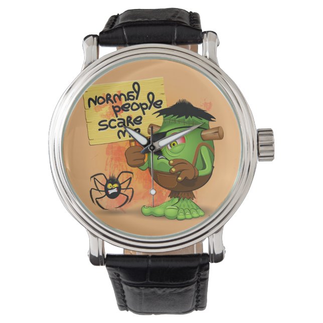 'Normal People Scare Me' Humoureuze Frankenstein Horloge (Voorkant)