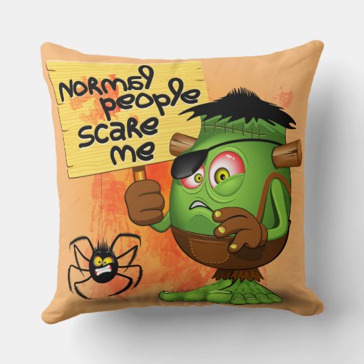 'Normal People Scare Me' Humoureuze Frankenstein Kussen (Achterkant)