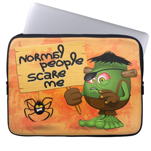 'Normal People Scare Me' Humoureuze Frankenstein Laptop Sleeve (Voorkant)