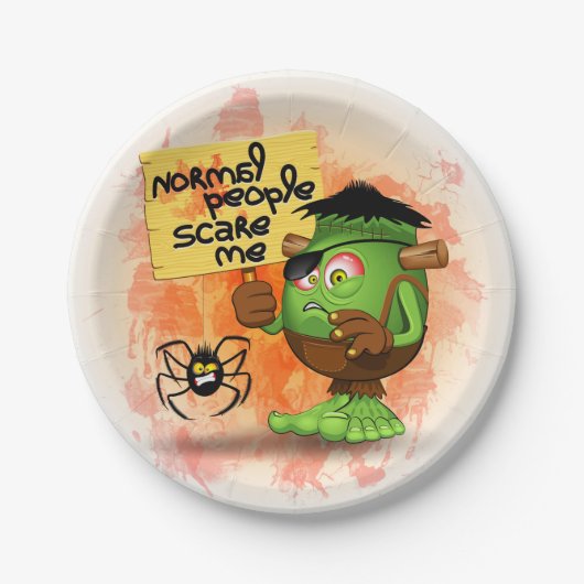 'Normal People Scare Me' Humoureuze Frankenstein Papieren Bordje (Voorkant)