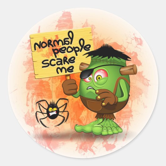 'Normal People Scare Me' Humoureuze Frankenstein Ronde Sticker (Voorkant)