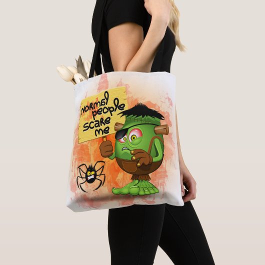'Normal People Scare Me' Humoureuze Frankenstein Tote Bag (Dichtbij)