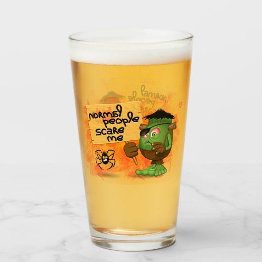 'Normale mensen schrikken me' Frankenstein karakte Glas (Voorkant gevuld)