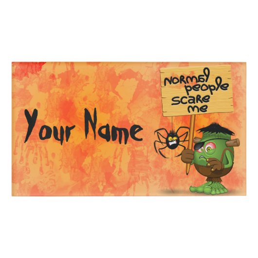 'Normale mensen schrikken me' Frankenstein karakte Naambadge (Voorkant)