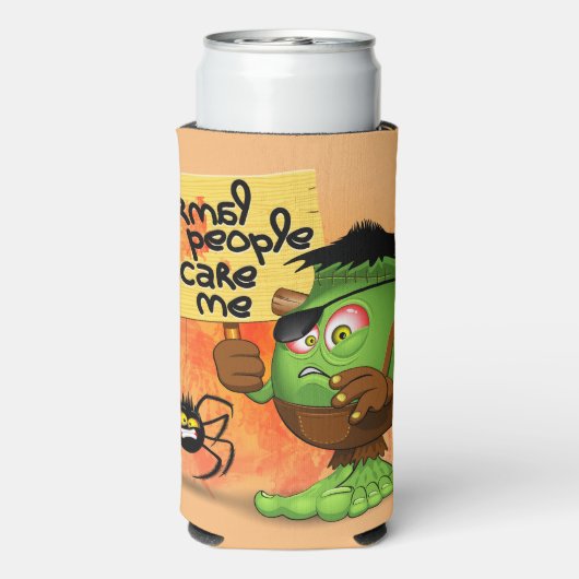 'Normale mensen schrikken me' Frankenstein karakte Seltzer Blikjeskoeler (Seltzer Achterkant)