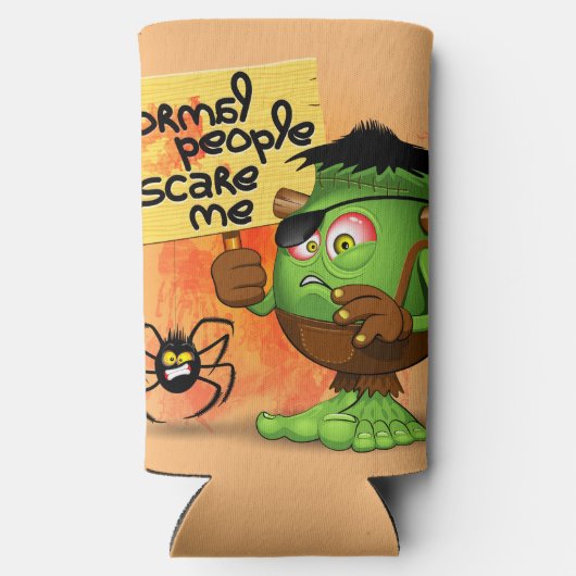 'Normale mensen schrikken me' Frankenstein karakte Seltzer Blikjeskoeler (Achterkant)