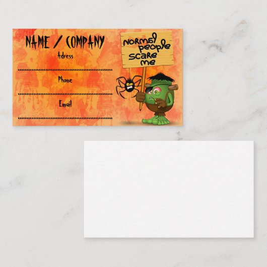 'Normale mensen schrikken me' Frankenstein karakte Visitekaartje (Voorkant / Achterkant)