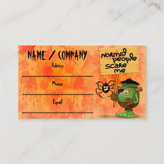 'Normale mensen schrikken me' Frankenstein karakte Visitekaartje (Voorkant)