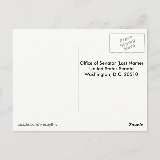 "Normaliseer Integriteit" - Schrijf uw senator Briefkaart (Achterkant)