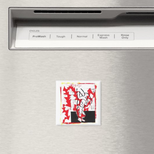 Norman de Bunny Square Magnet (rood) (Insitu (Vaatwasser))