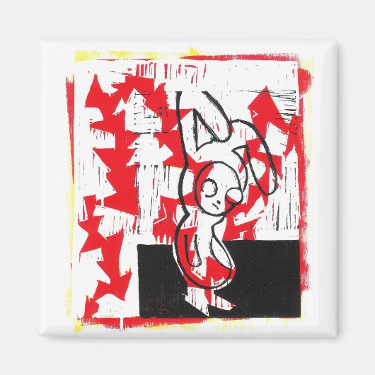 Norman de Bunny Square Magnet (rood) (Voorkant)