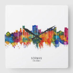 Norman Oklahoma Skyline Vierkante Klok