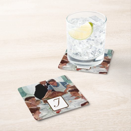 Norman Rockwell Monogrammed Thanksgiving Kartonnen Onderzetters (Insitu)