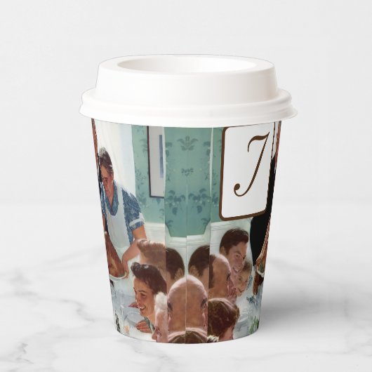 Norman Rockwell Monogrammed Thanksgiving Papieren Bekers (Rechts)