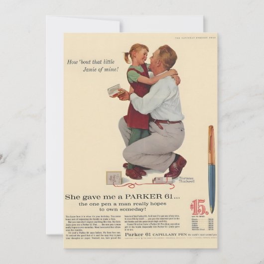 Norman Rockwell Ze gaf me een Parker 61 Pen Magazi Feestdagenkaart (Voorkant)