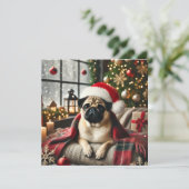 Norman T Pug Blanket Feestdagenkaart (Staand voorkant)