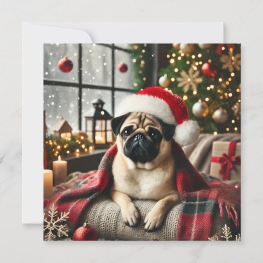 Norman T Pug Blanket Feestdagenkaart (Voorkant)