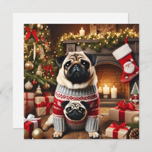 Norman T Pug Fireplace Feestdagenkaart (Voorkant / Achterkant)
