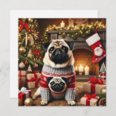 Norman T Pug Open haard Feestdagenkaart (Voorkant / Achterkant)