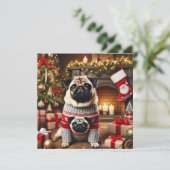 Norman T Pug Openhaard Feestdagenkaart (Staand voorkant)