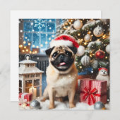 Norman T Pug Sneeuw Feestdagenkaart (Voorkant / Achterkant)