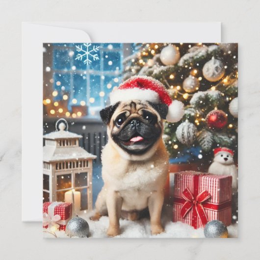 Norman T Pug Sneeuw Feestdagenkaart (Voorkant)