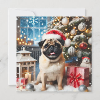 Norman T Pug Sneeuw  Feestdagenkaart