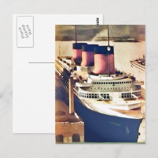 Normandie bij NYC Briefkaart (Voorkant / Achterkant)